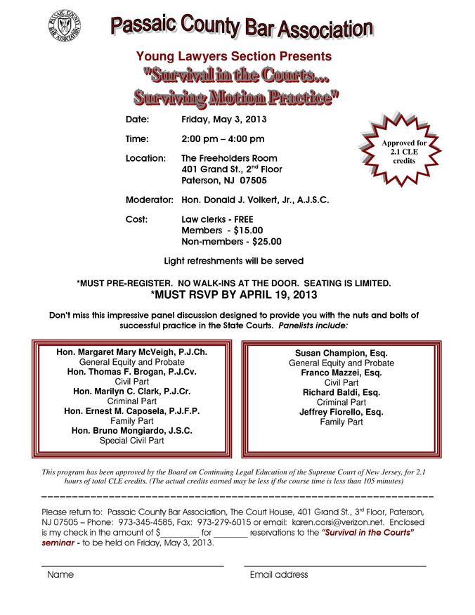 Passaic County Bar Association  Survival In The Courts  May 3 2013