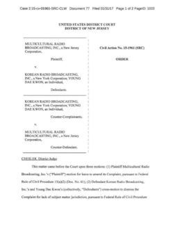 Law Offices of Geoffrey D Mueller Helps Secure Dismissal of MultiMillion Dollar Breach of Contract Claim  Multicultural Radio Broad Inc v Korean Radio Broad Inc Case No 215cv01961